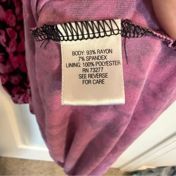 Dana Buchman Dress Women’s XL Party Stretch Ruched Waist‎ Professional Pink Leaf - Picture 3 of 4